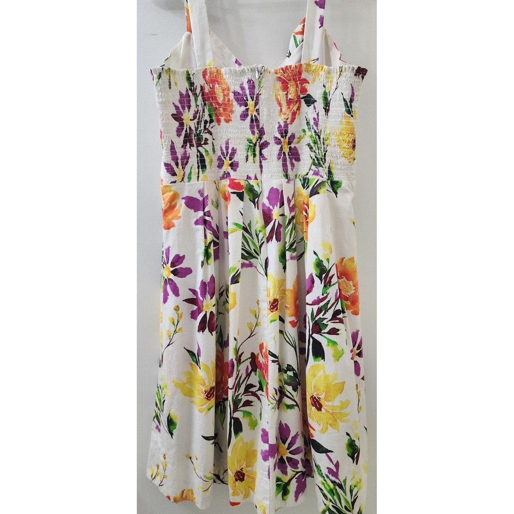 Rush Women XL Floral Fit and Flare Dress White Multicolor V-Neck Smocked Back - Picture 5 of 8